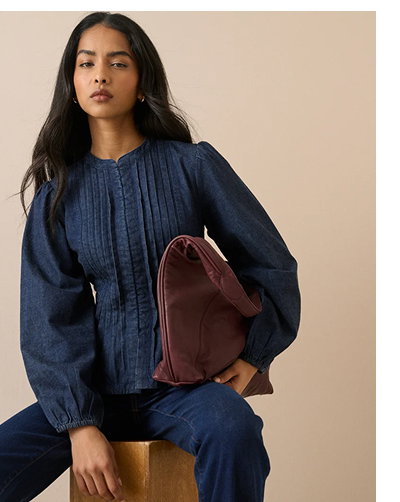 Dark Wash Pintuck Denim Blouse