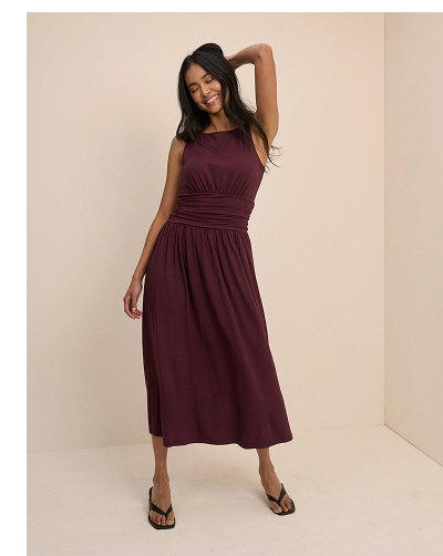 Plum Boat Neck Ayla Midi Dress