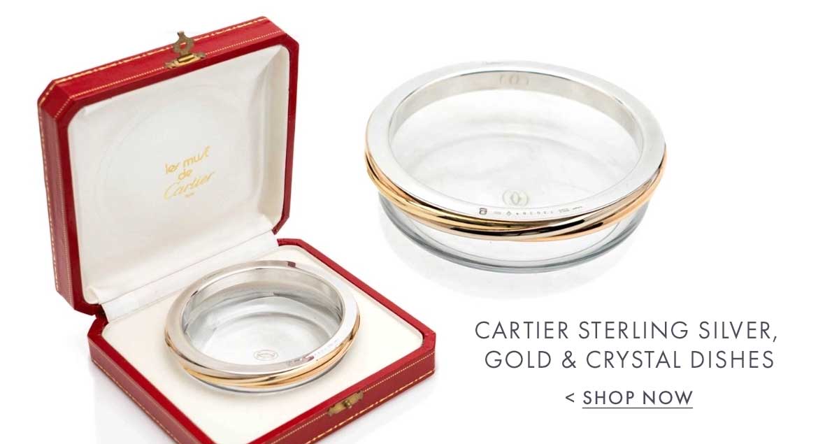 Cartier Sterling Silver, Gold & Crystal Dish, Set of 2