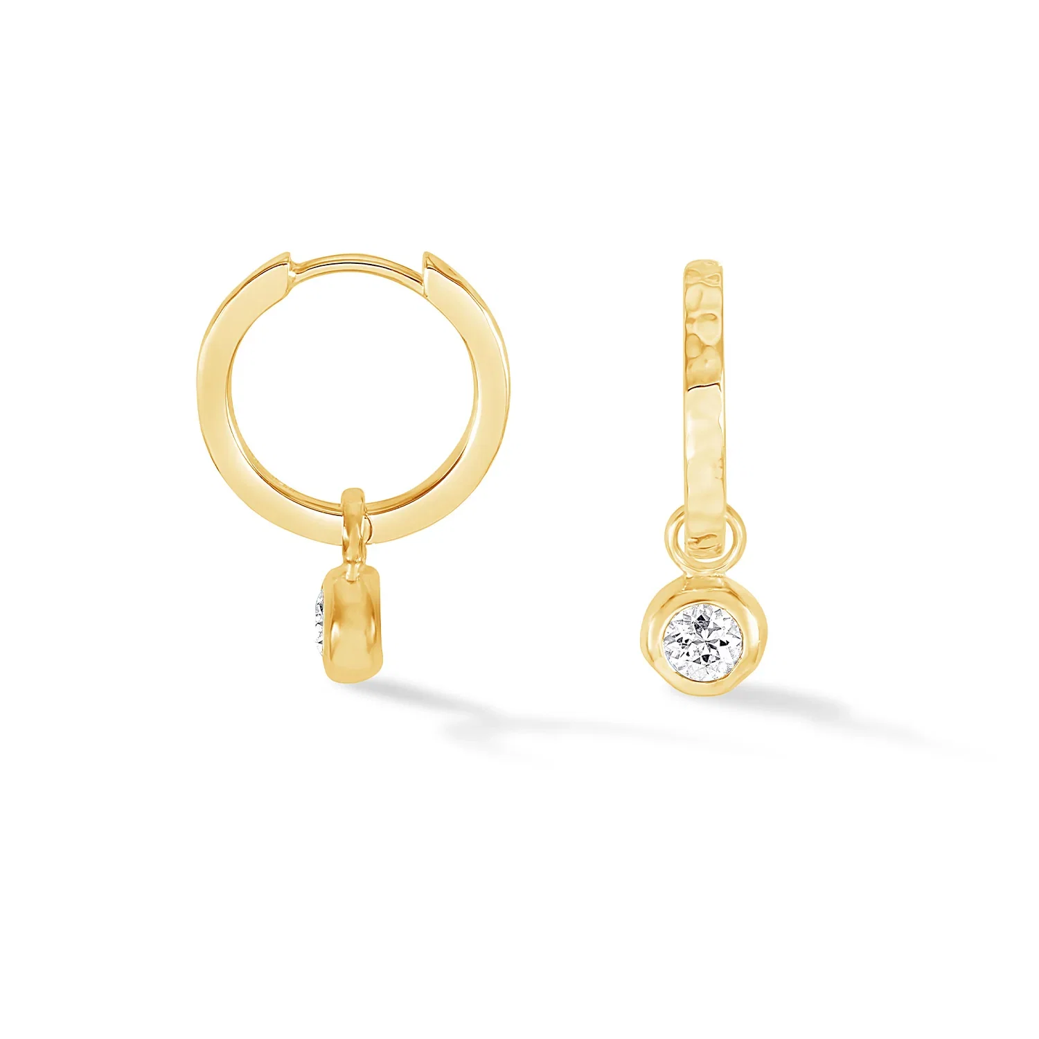 Image of White Sapphire Hammered Huggie Hoops