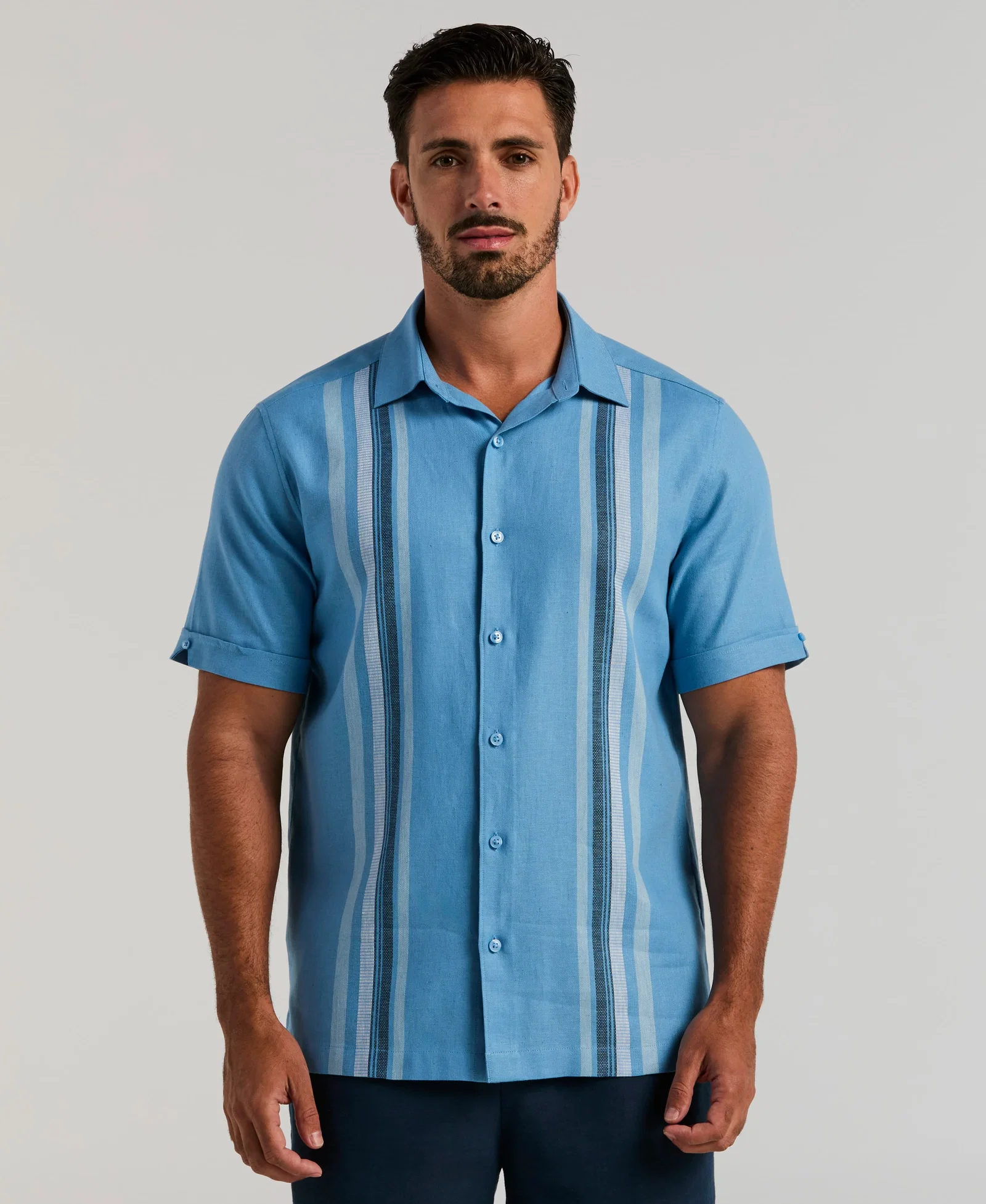 Image of Vertical Panel Linen-Blend Shirt