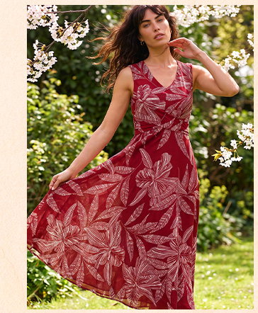 Leaf Print Twist Front Stretch Dress