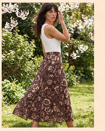 Paisley Swirl Print Midi Skirt