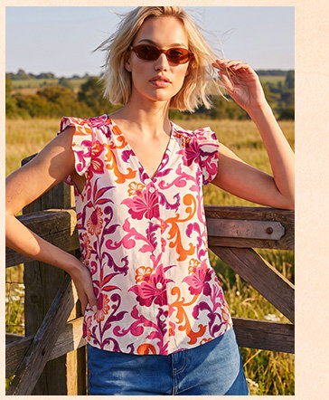Floral Print Frill Sleeve Blouse