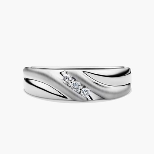 Men’s Wedding Band with Three Diamonds in 10K White Gold