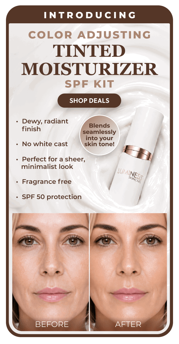 INTRODUCING COLOR ADJUSTING TINTED MOISTURIZER SPF KIT: Dewy, radiant finish. No white cast. Perfect for sheer, minimalist look. Fragrance free. SPF 50 protection.