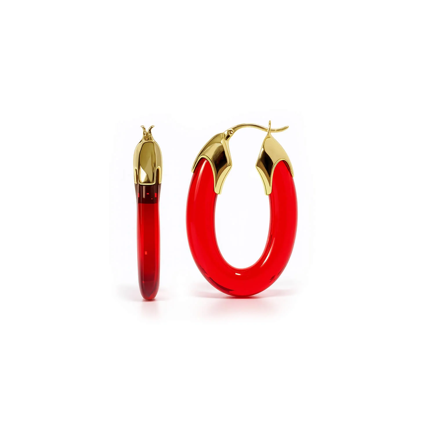 Image of Carved Oval Lucite Birthstone Hoop Earrings