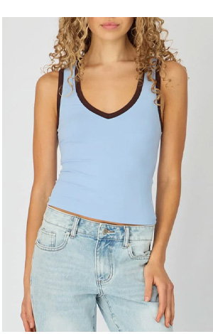 Blue Contrast Sleeveless V-neck Tank