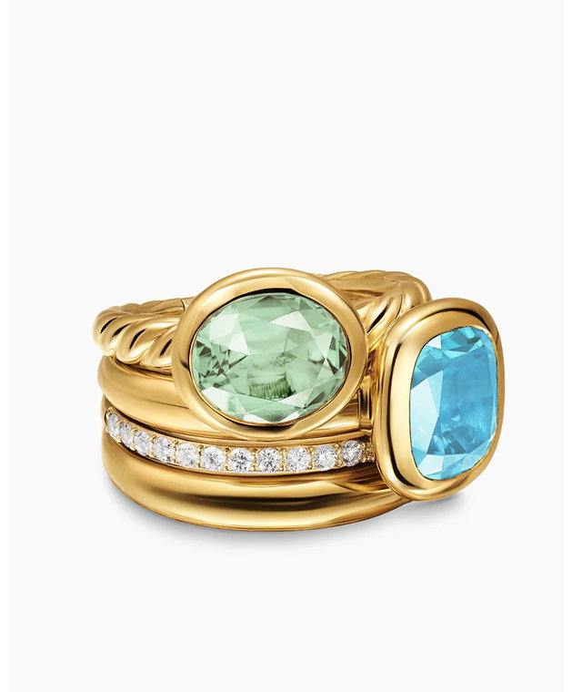 DY Mercer® Color Two Stone Cocktail Ring18K Yellow Gold with Prasiolite, Sky Blue Topaz and Diamonds, 17.7mm
