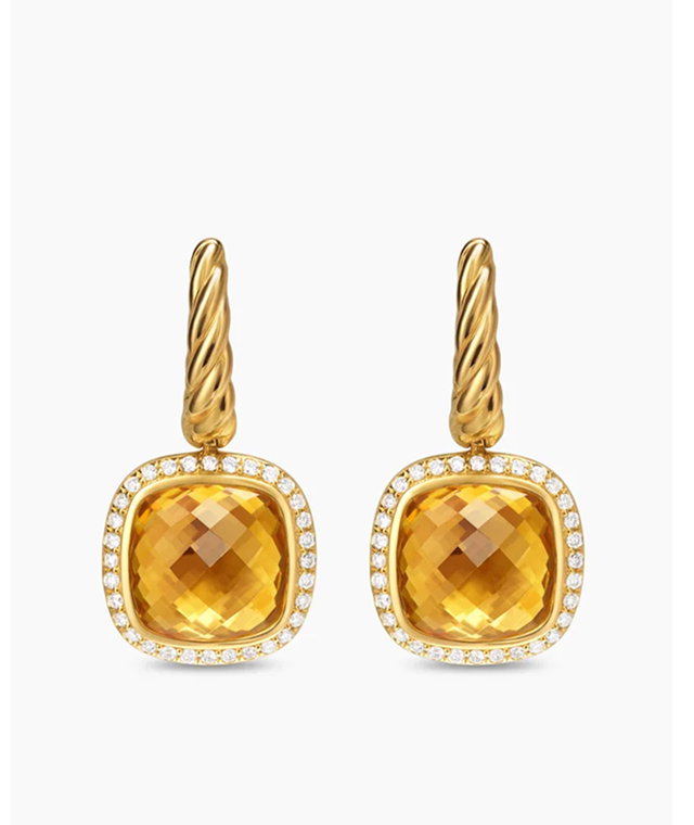 Albion® Drop Earrings18K Yellow Gold with Citrine and Diamonds, 10mm