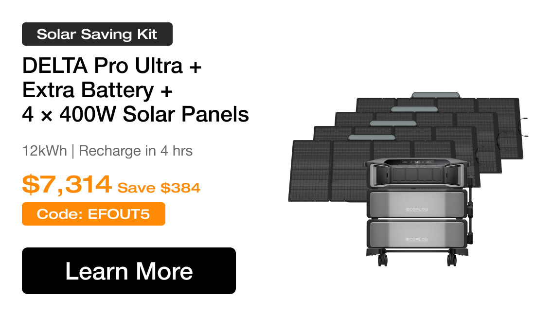 Solar Saving Kit DELTA Pro Ultra + Extra Battery + 4 × 400W Solar Panels 12kWh | Recharge in 4 hrs $7,314 Save $384