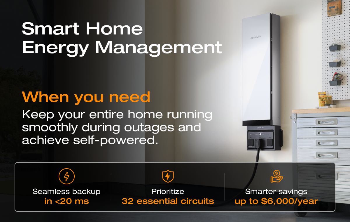 Seamless backup in <20 ms Prioritize 32 essential circuits Smarter savings up to $6,000/year 