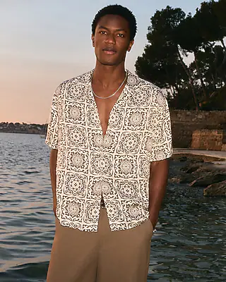 Contrast Tile Short Sleeve Resort Shirt