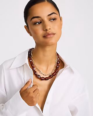 Double Layered Tortoise Shell Chain Necklace