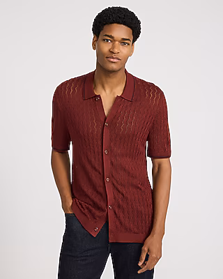 Jersey Tipped Textured Pointelle Sweater Polo