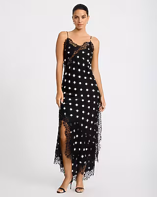 Satin Polka Dot Lace Trim V-Neck High-Low Tunic Cami