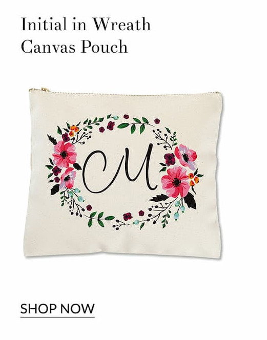 Initial in Wreath canvas pouch