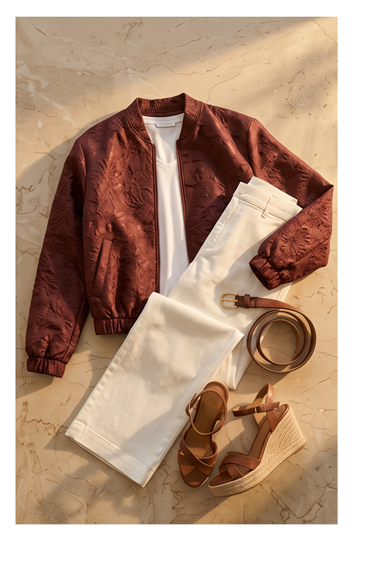 Jacquard bomber Lora Brown Flower jacquard