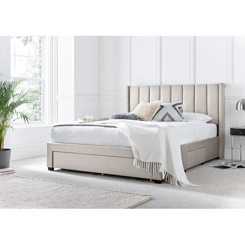 Elegance Natural Beige Upholstered Drawer Bed Frame Only