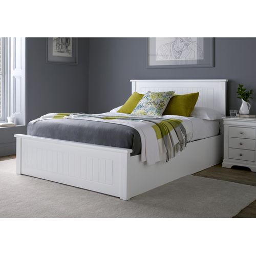 New England White Wooden Ottoman Storage Bed