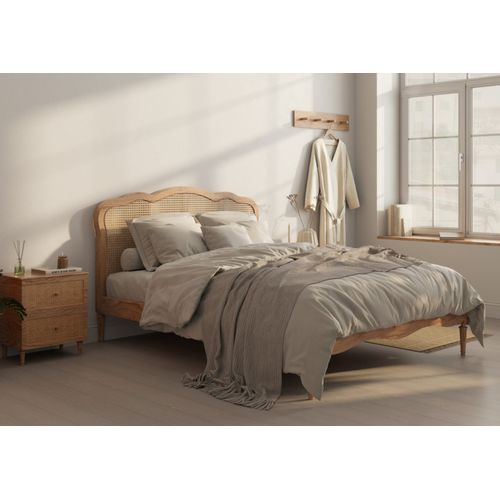 Matilda Oak Rattan Bed Frame