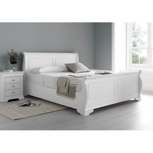 Toulon Wooden Sleigh Bed - White - Bed Frame Only