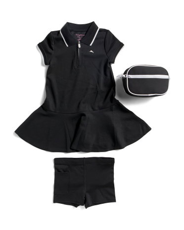 Girls 2Pc Active Pique Dress With Bike Shorts Set With Handbag For Women, Spandex/Cotton/Polyester