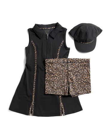 Girls Active Collared Dress With All Over Print Bike Shorts For Women, Spandex/Polyester