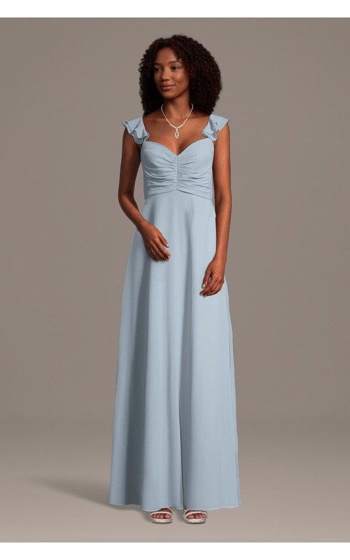 Chiffon Ruffle Sleeve Ruched A-Line Dress