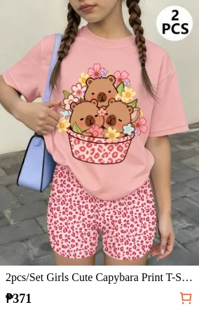 2pcs/Set Girls Cute Capybara Print...