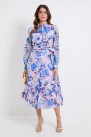 Floral Organza Shirt Midi Dress