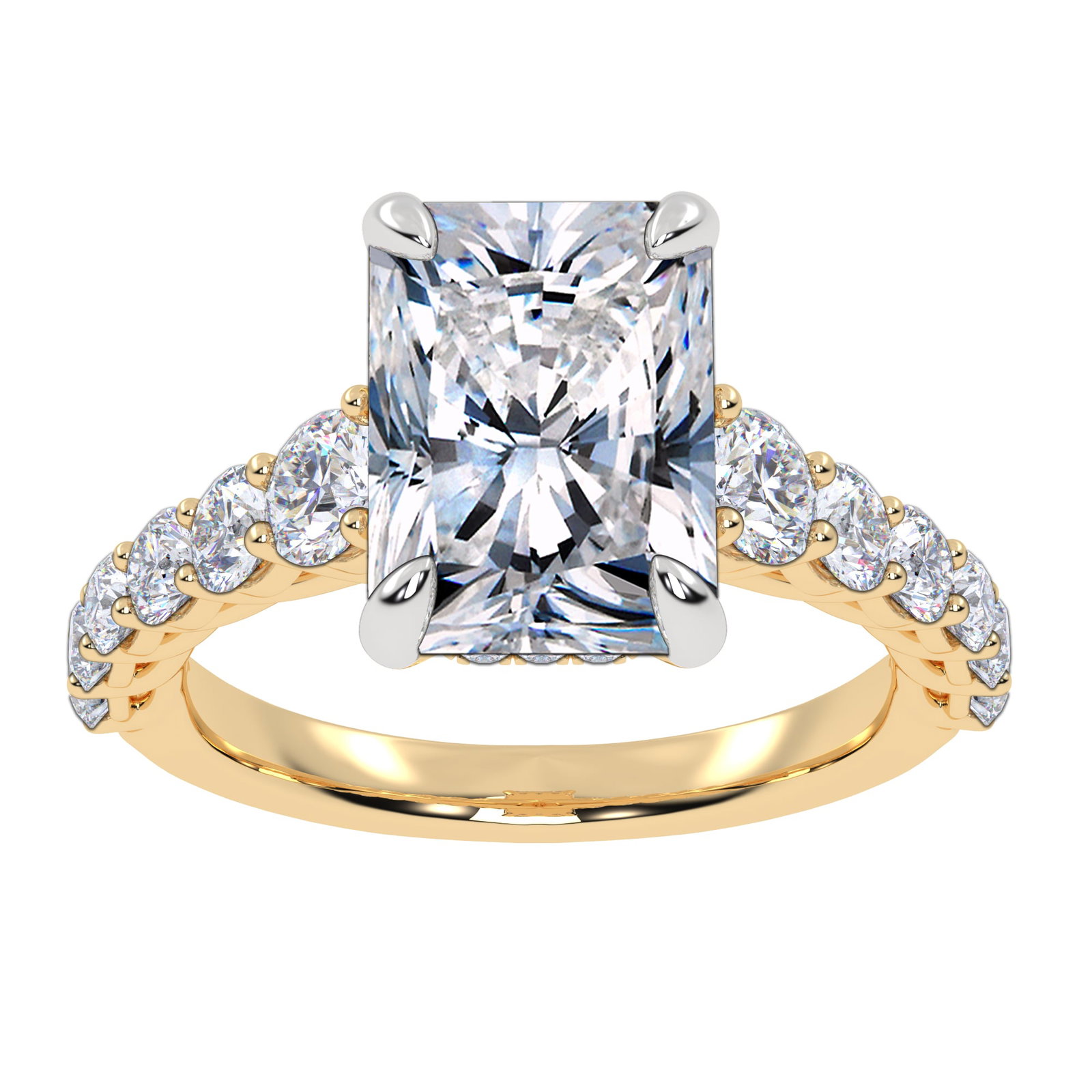 Image of Radiant-Cut Lab Grown 4ctw. Diamond Graduated Brilliant-Cut Diamond Engagement Ring in 14k Yellow Gold