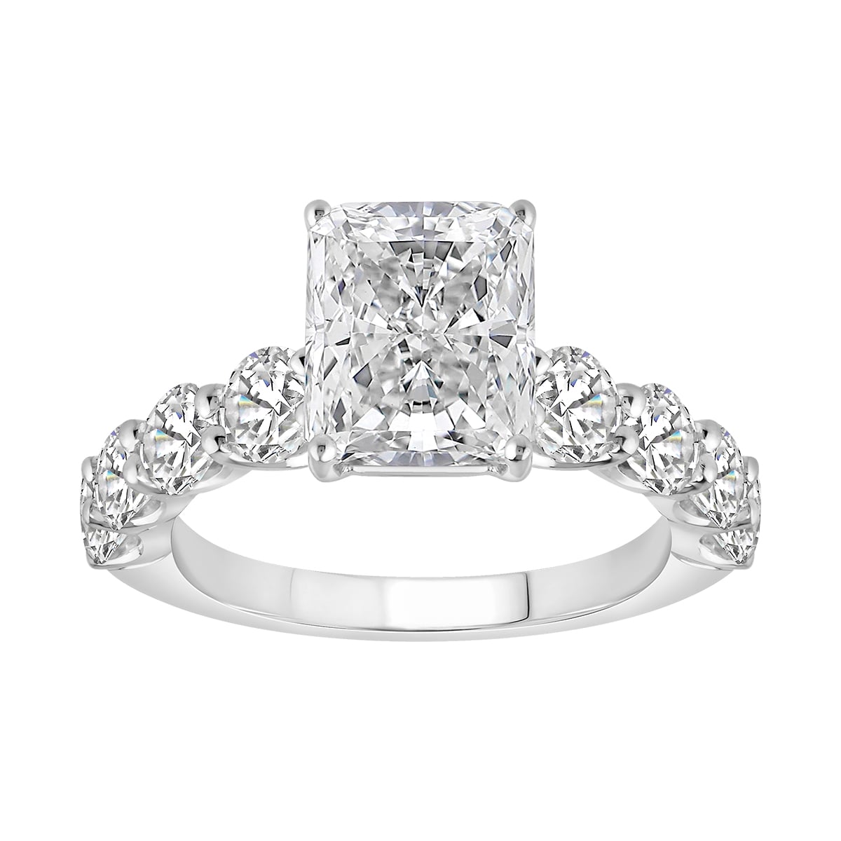 Image of Radiant-Cut Lab Grown 6ctw. Diamond Graduated Cathedral Engagement Ring in 14k White Gold