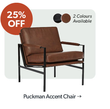 25 percent off. Featured Puckman Accent Chair. Click to shop