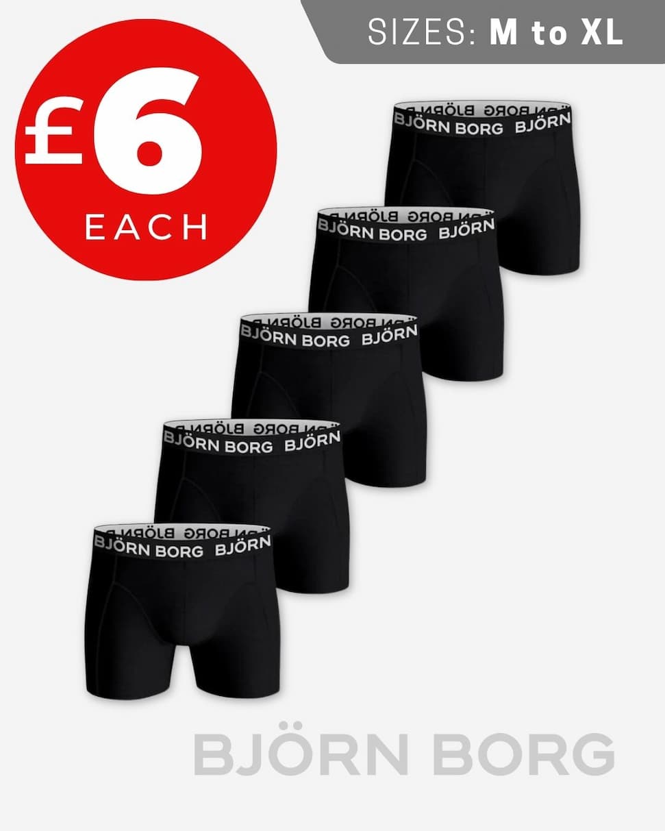 Bjorn Borg Mens Soft Cotton Breathable Stretch Mid Rise 5 Pack Boxer Briefs