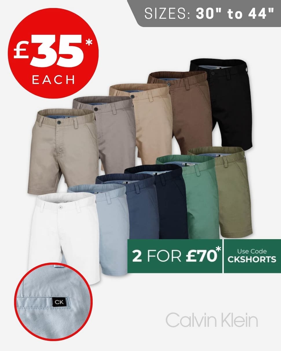 Calvin Klein Mens 2026 Campus Chino Lightweight Stretch Golf Shorts