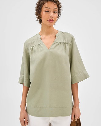 European linen v-front tunic top