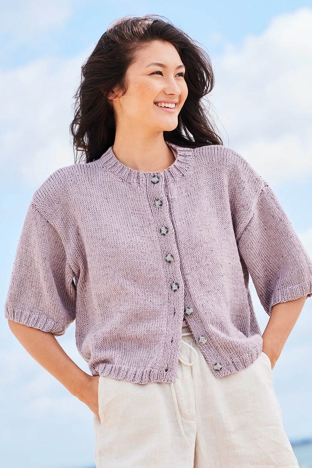 Strickset kurzarm Jacke lila