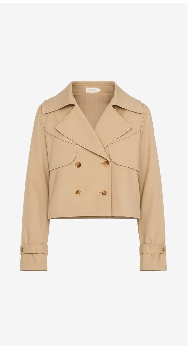 Beige Cotton Drill Cropped Trench Coat