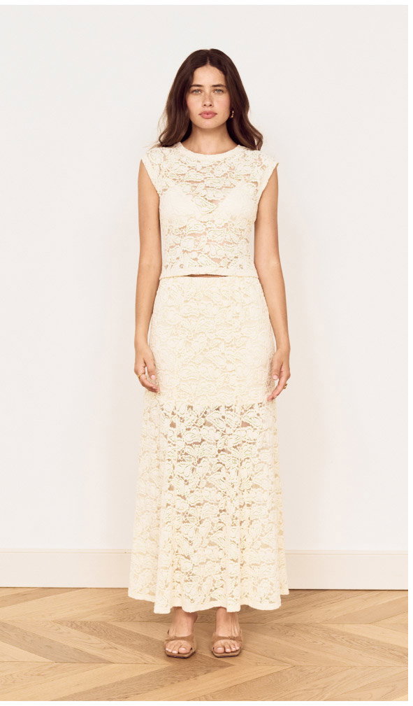 Cream Cotton Lace Maxi Skirt