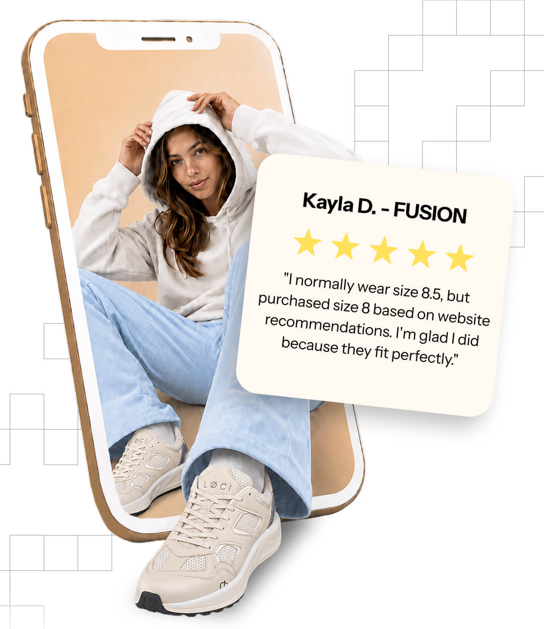 Kayla D. - FUSION "I normally wear size 8.5, but purchased size 8 based on website recommendations. I'm glad I did because they fit perfectly."