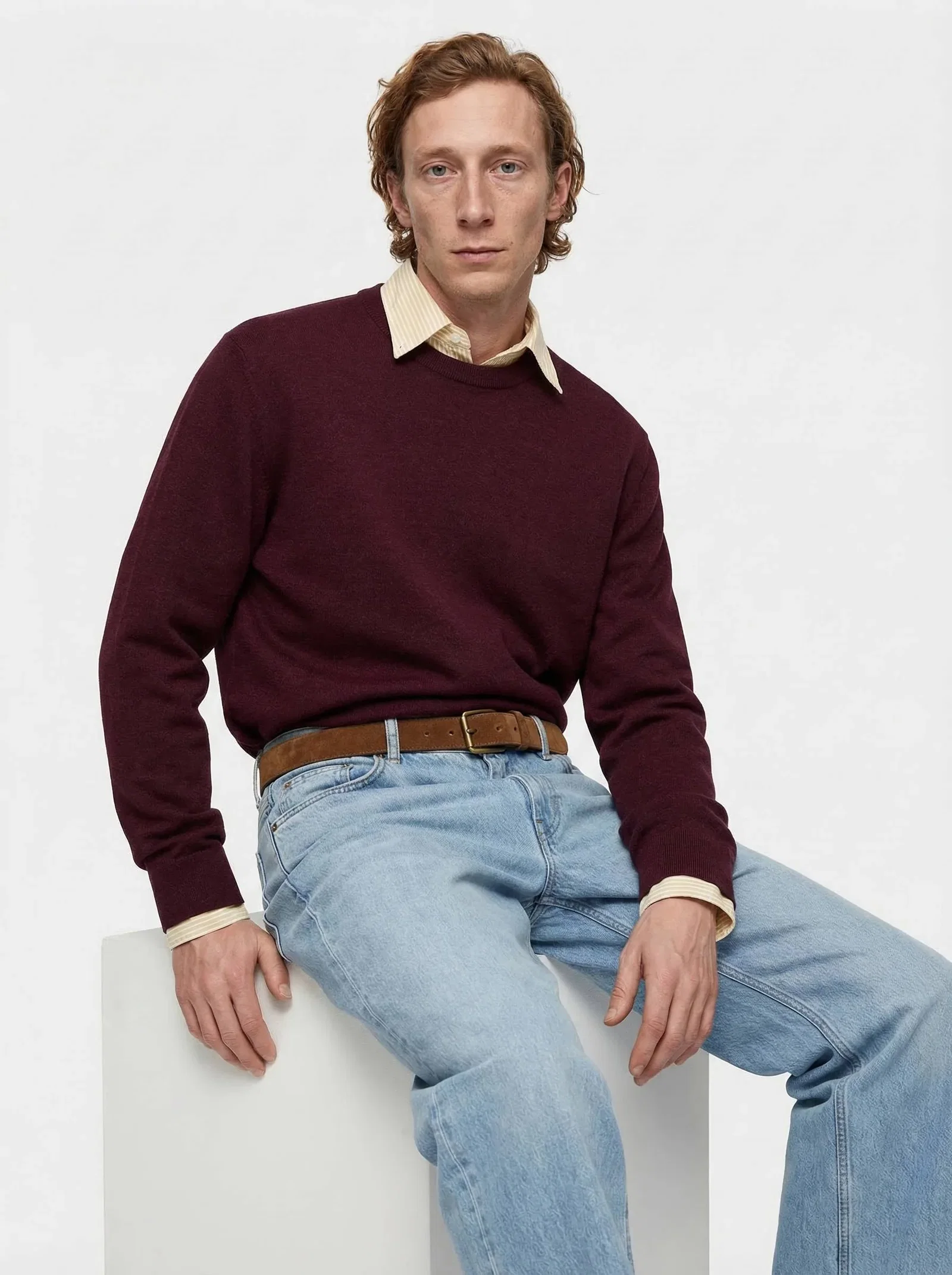 The Fine Knit Crewneck - Konini Burgundy