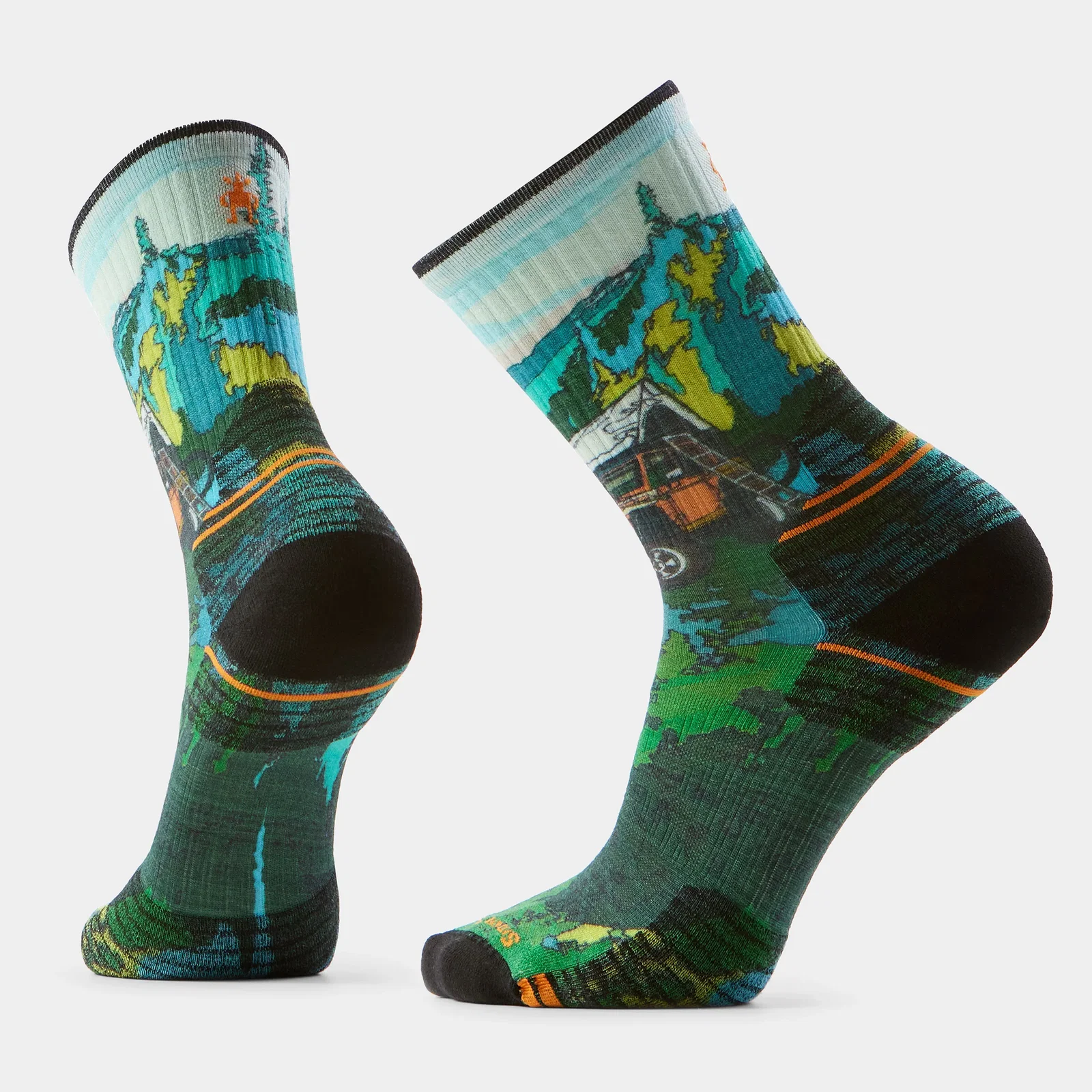 Hike Trail Trekker Print Crew Socks-Winter Moss / L