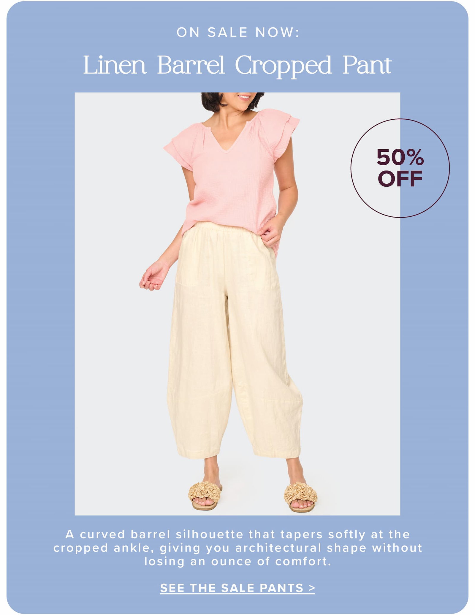 on sale: Linen Barrel Cropped Pant
