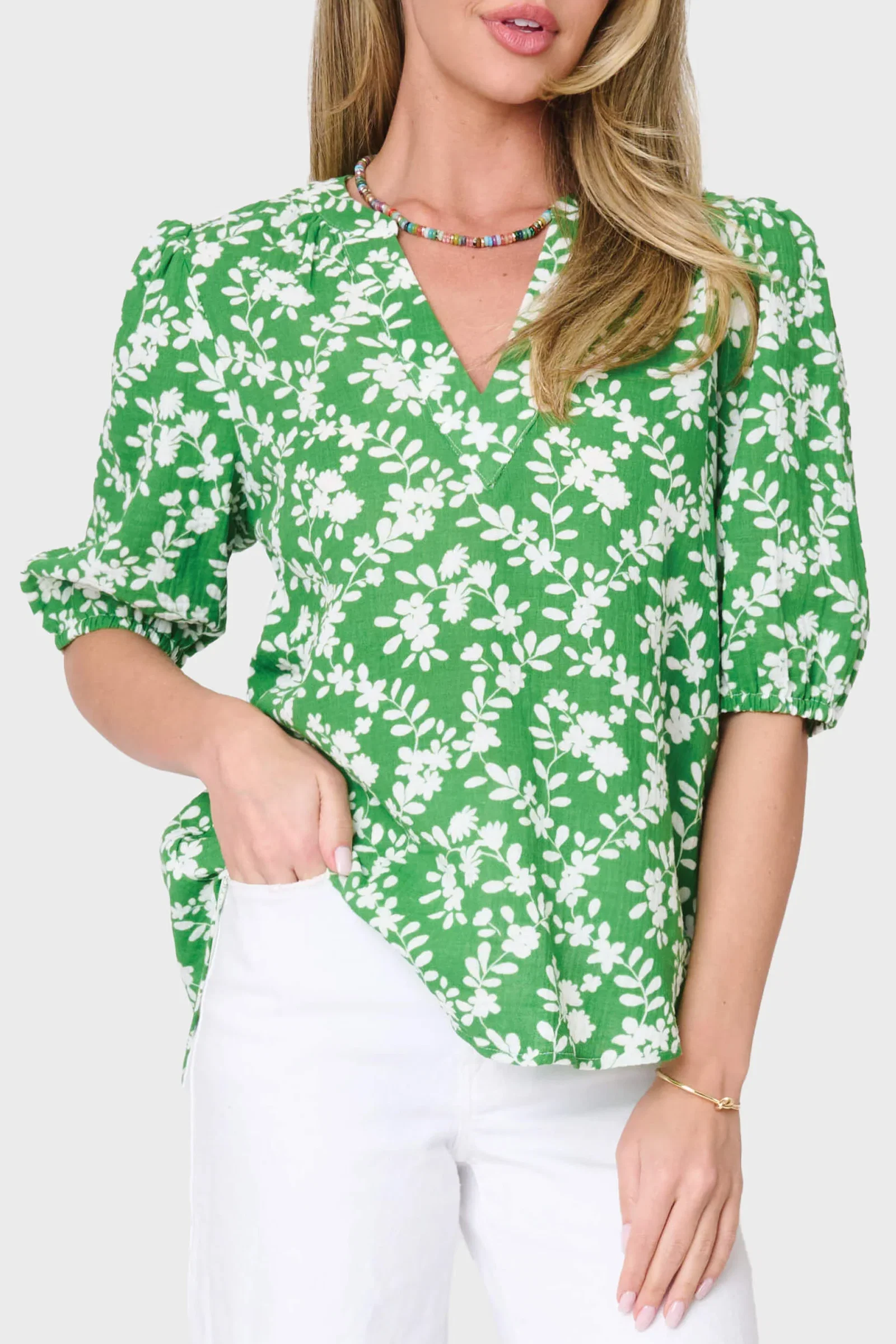 Image of Meadow Puff Sleeve V-Neck Gauze Top