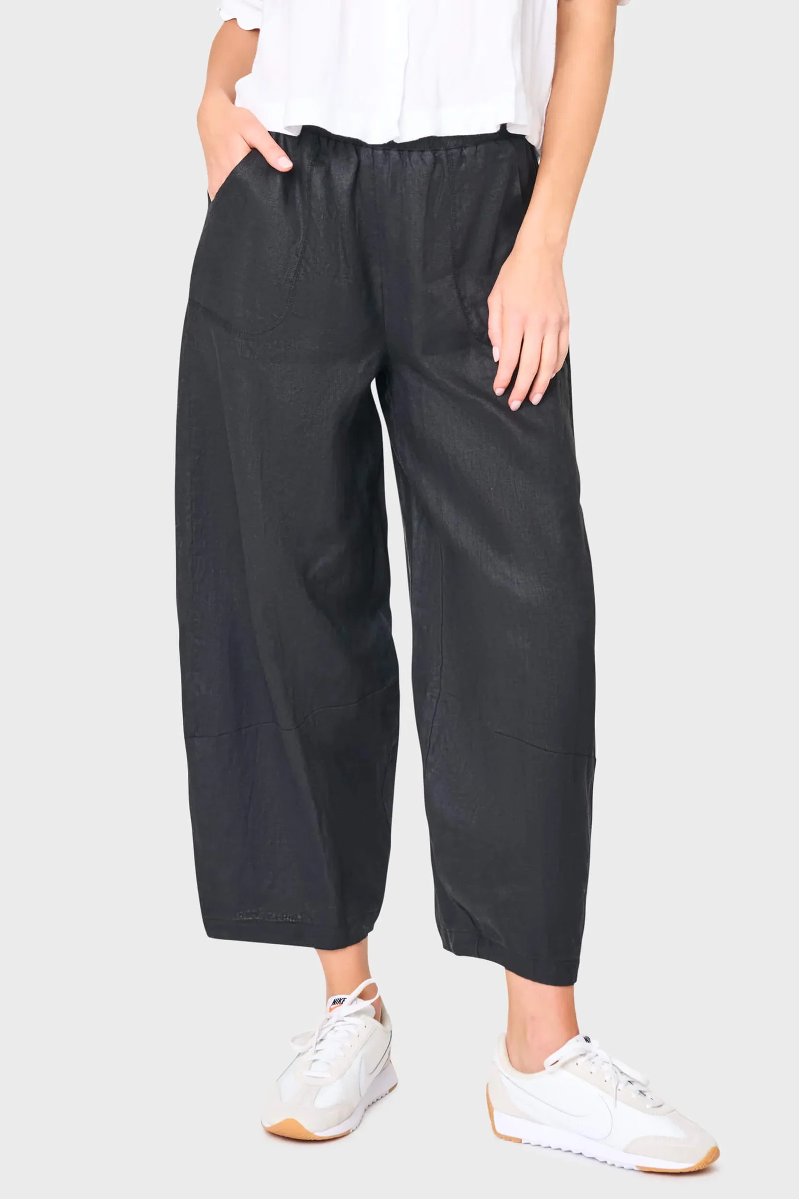 Image of Linen Barrel Cropped Pant
