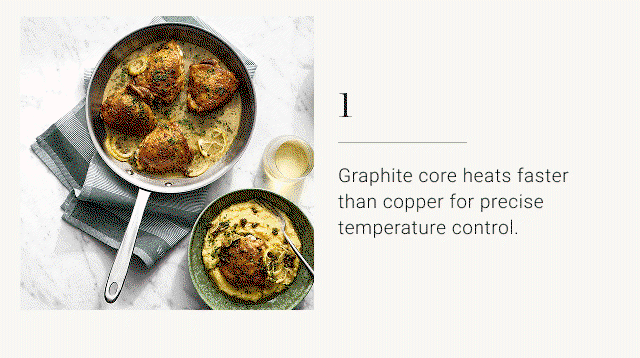 1 - Graphite core heats faster than copper for precise temperature control 2 - G5® fry pans are 20% lighter than D5 stainless-steel and 40% lighter than copper core. 3 - Made in the USA with global components since 1971.