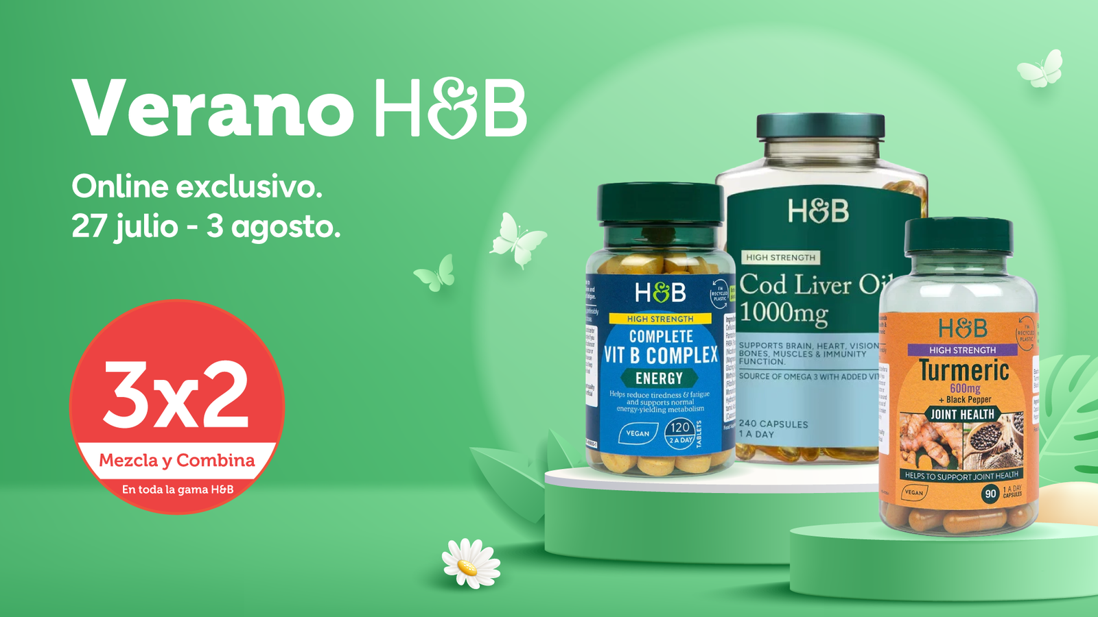 Verano H&B: vitaminas y suplementos en 3x2 Mezcla y Combina, del 27 de julio al 3 de agosto