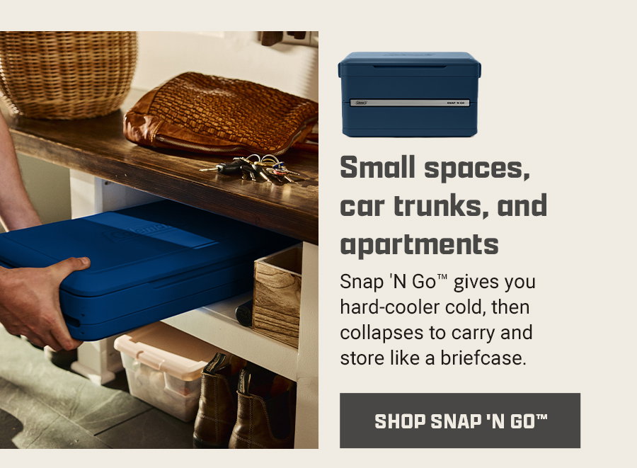 Small spaces, car trunks, and apartments - Snap 'N Go gives you hard-cooler cold, then collapses to carry and store like a briefcase. Shop Snap 'N Go