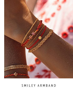 Smiley Armband - gelb vergoldet rotes Textil